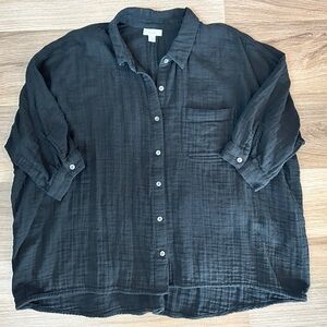 J. JILL Women's 100% Cotton Tunic Top 3/4 Sleeve Button Front Black Size Medium